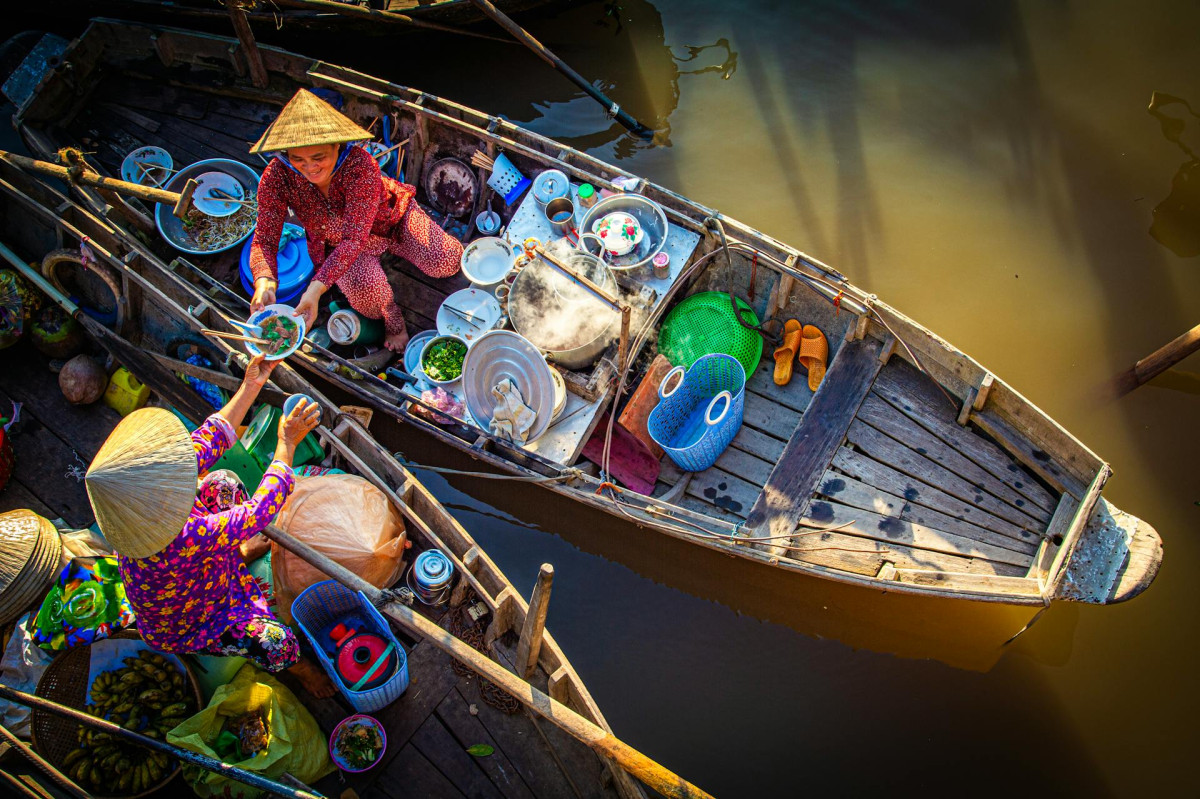 Flytende marked i Mekong